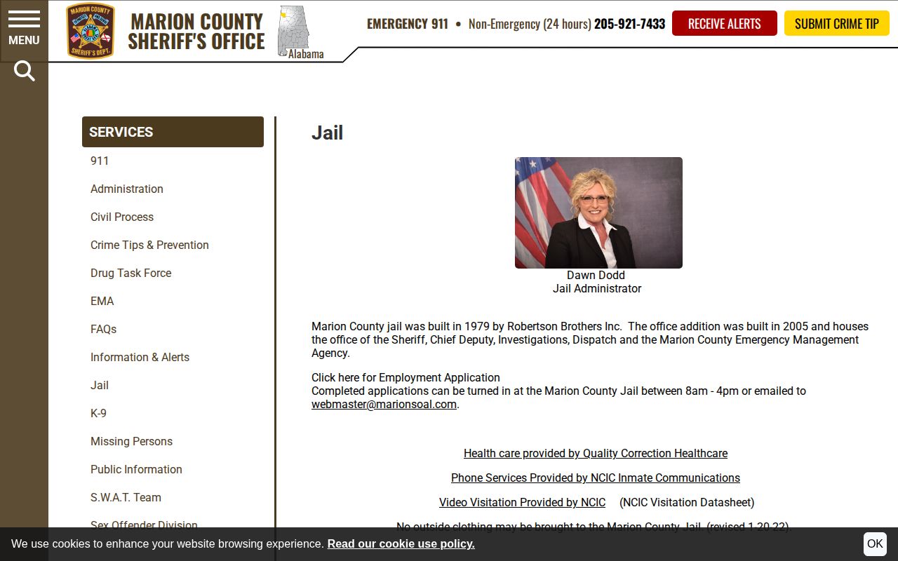 Marion County Jail release records and jail page