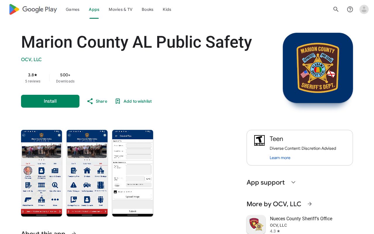 Marion County Public Safety app listing for release-related sheriff updates