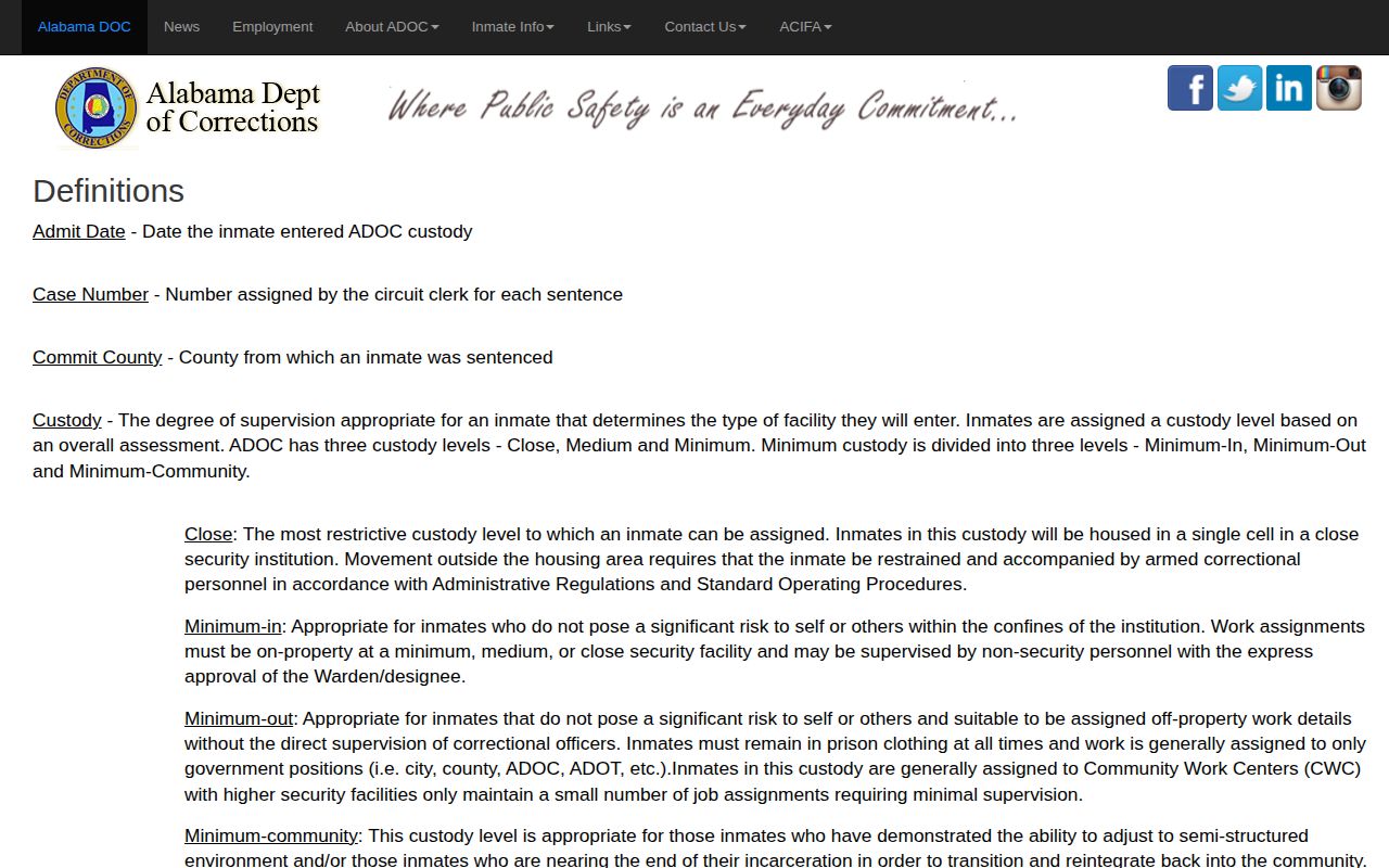 ADOC definitions for Marion County projected release date fields