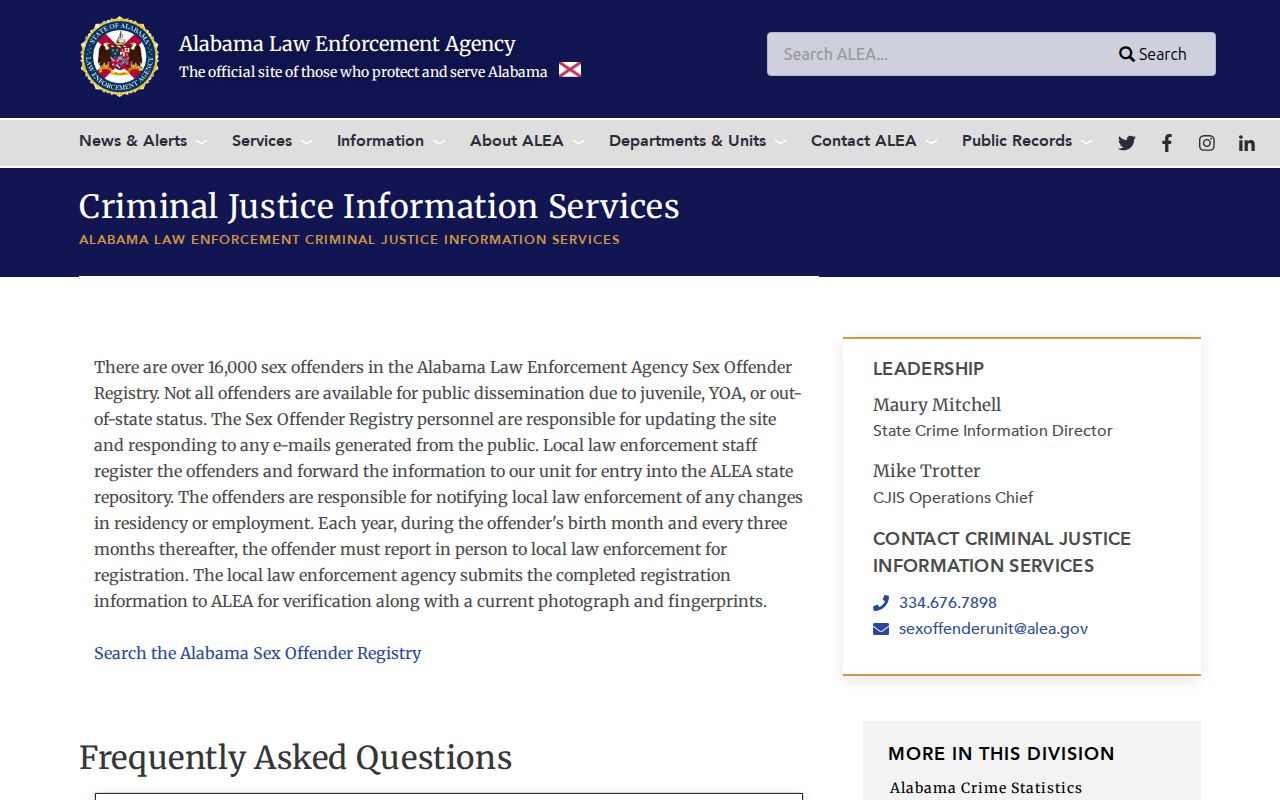 ALEA registry page for Marion County post-release photo records
